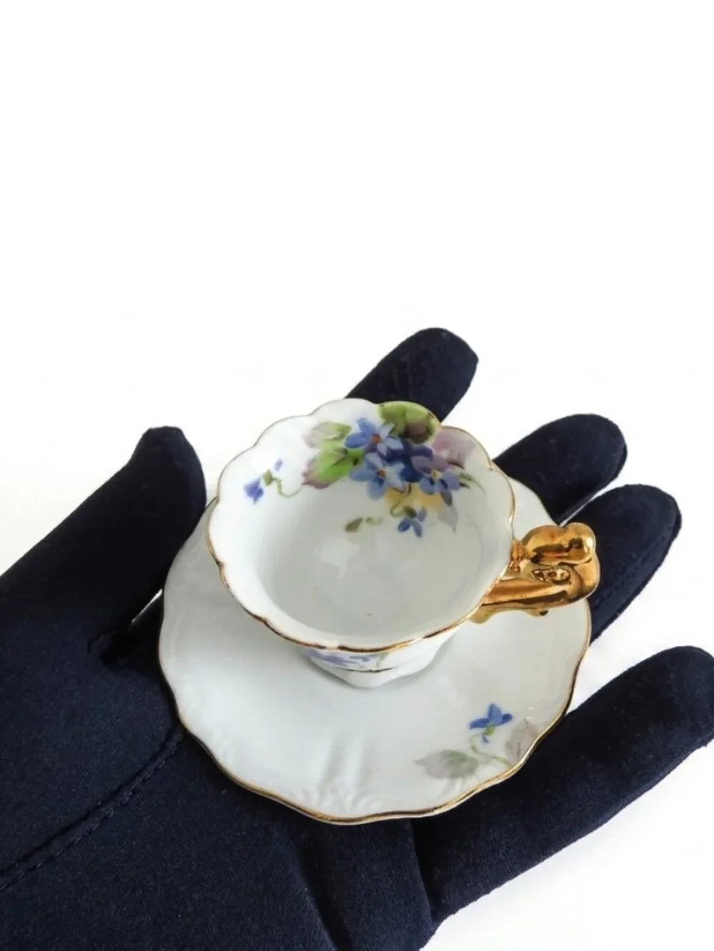 Vintage Occupied Japan Hand Painted Miniature Teacup & Saucer Set Violets